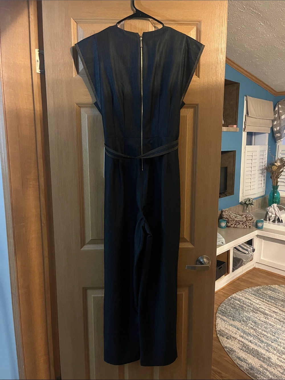 Calvin Klein Dark blue denim Sleeveless V-Neck Maxi Dress with Tie Waist - Picture 3 of 3